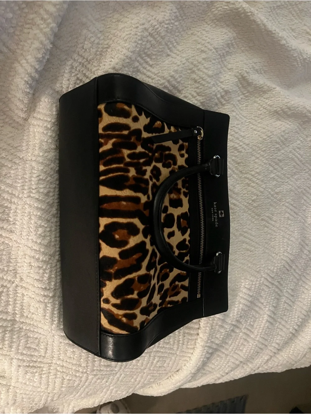 kate spade leopard print satchel in black and brown